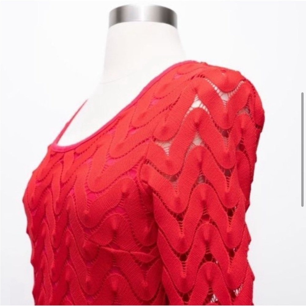 Red Ribbed Ruffled Mini Sweater Dress - Picture 4 of 9
